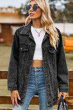 Buttoned Collared Neck Denim Jacket Pockets (8)