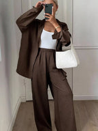 Button-down Shirt Wide-leg Pants Set (17)