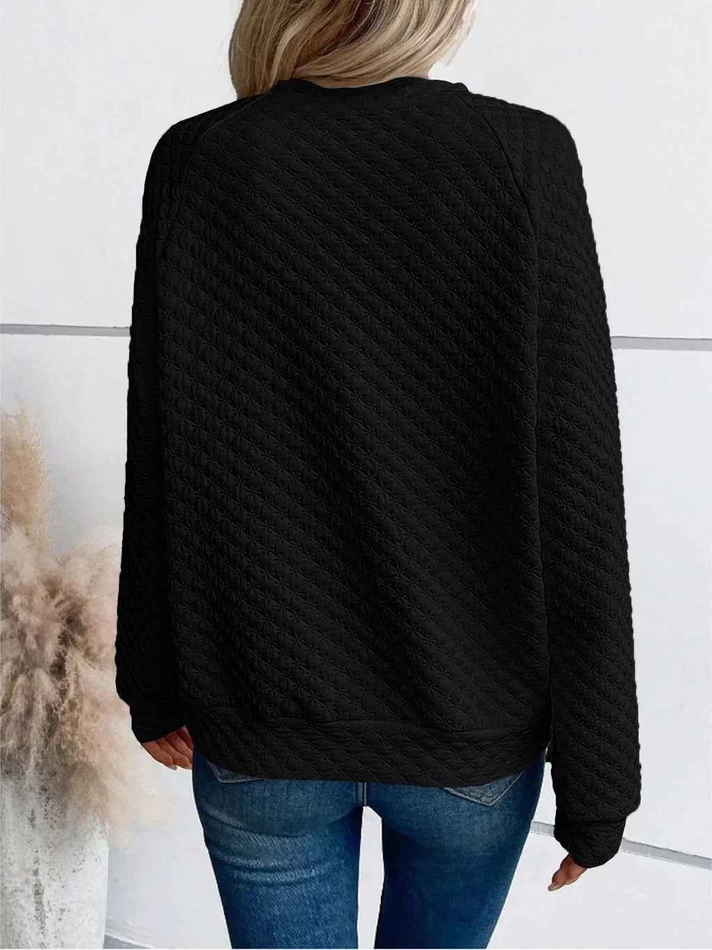 Textured Notched Raglan Sleeve Sweatshirt (3)