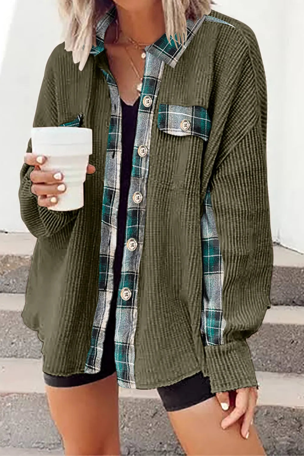 Plaid Button Down Collared Jacket (25)