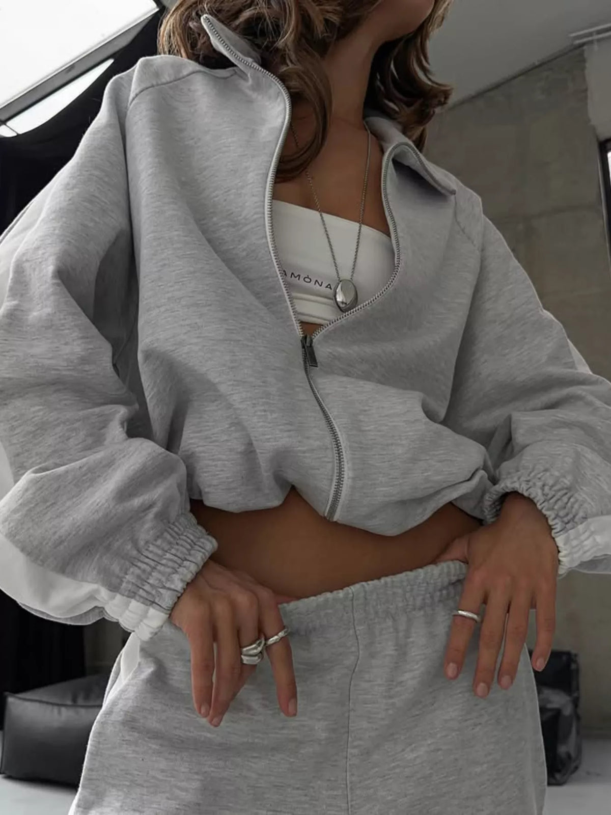 Contrast Side Stripe Zip Up Top Pants Set (14)