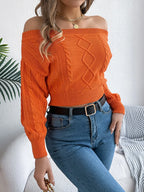 Cable Knit Off-shoulder Long Sleeve Sweater (11)