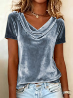 Full Size Cowl Neck Short Sleeve Top Plus