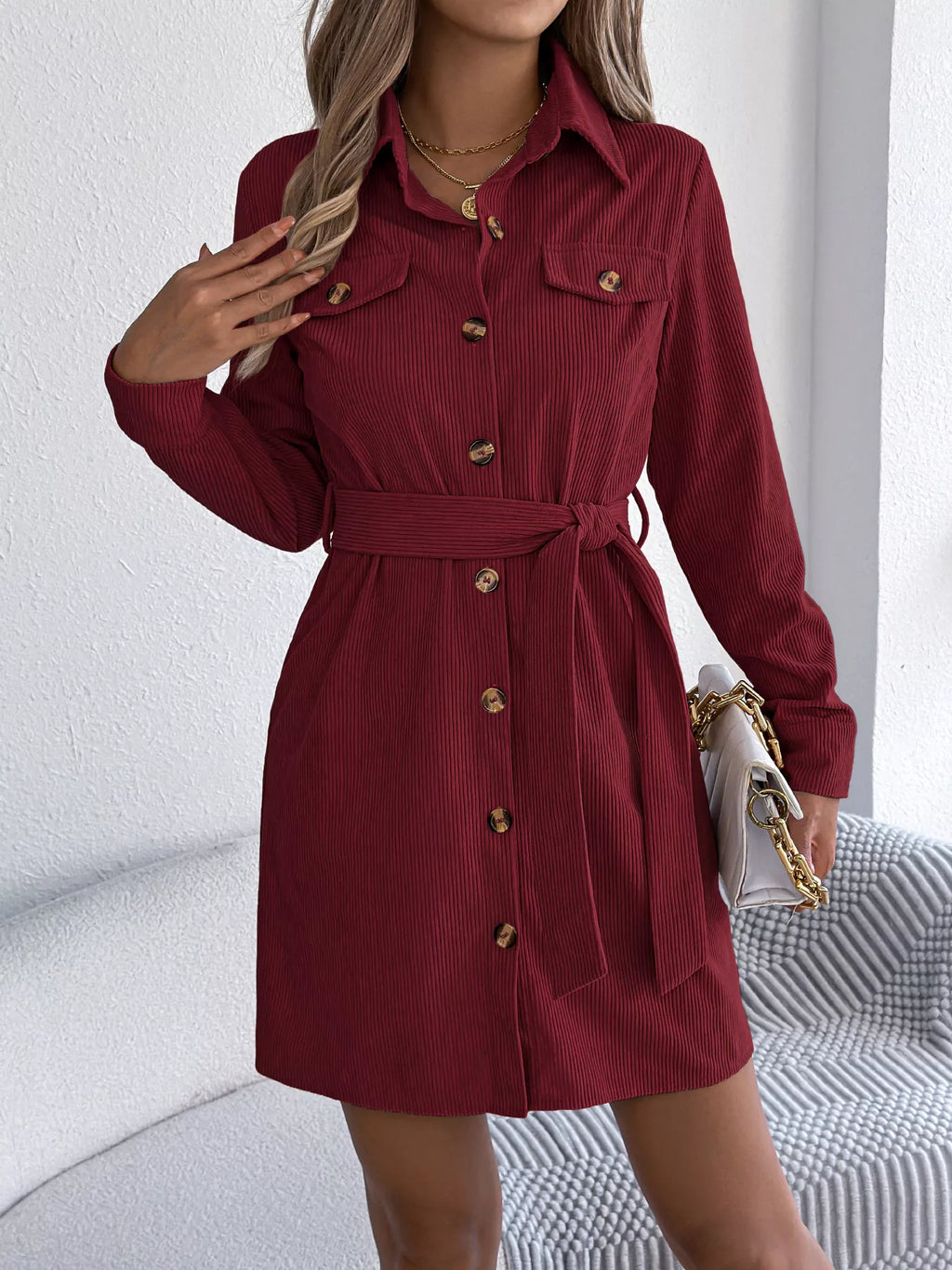 Button-front Corduroy Shirt Dress (3)
