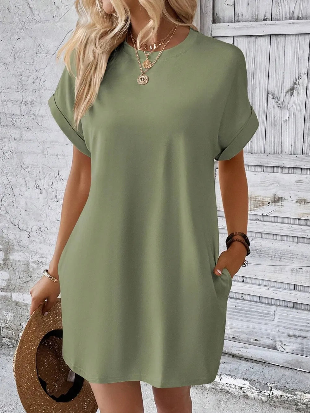 Round Neck Short Sleeve Mini Dress (16)