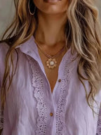 Lace-trimmed Short Sleeve Button-down Shirt (8)