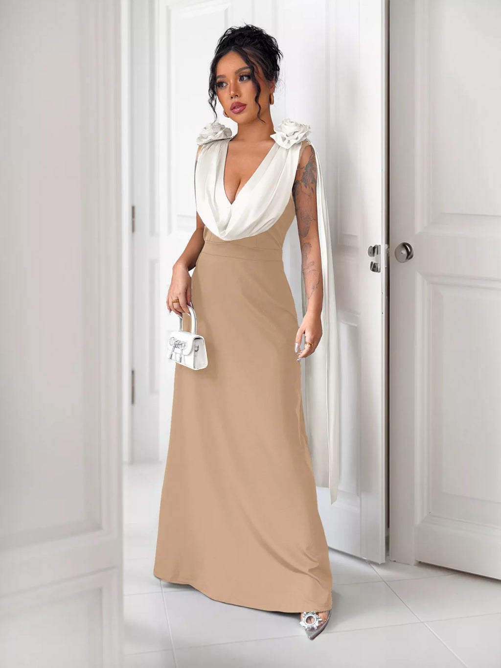 Floral Applique Two Tone Maxi Dress (14)