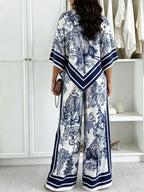 Asymmetrical Printed Top Wide-leg Pants Set (2)