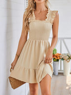 Smocked Square Neck Wide Strap Dress (2)