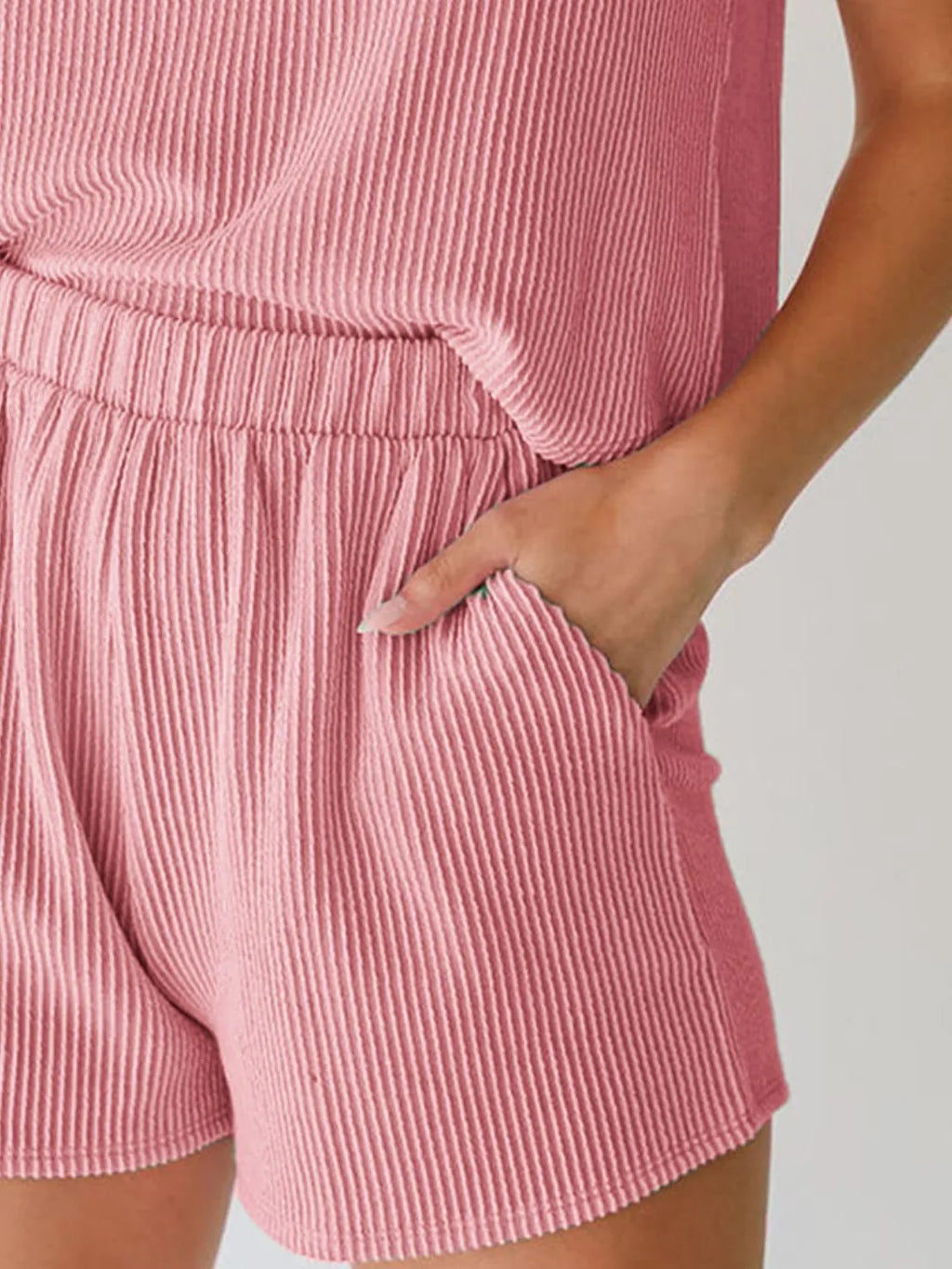 Round Neck Sleeveless Top Shorts Set (14)