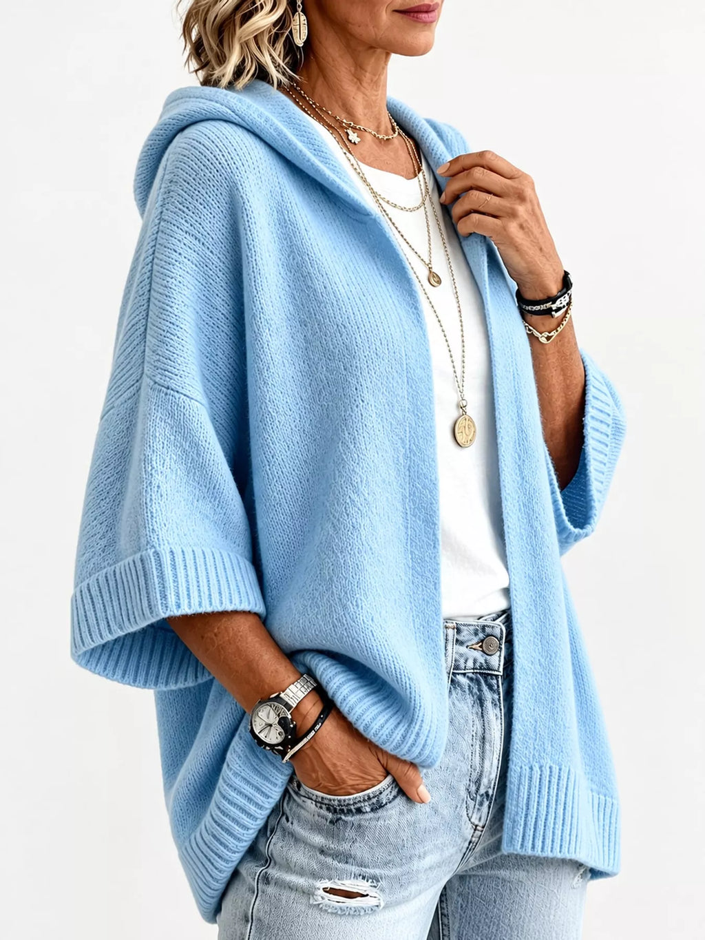 Full Size Hooded Open-front Knit Cardigan Plus (7)