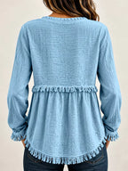 Full Size Frayed Hem Button Detail Blouse Plus (28)