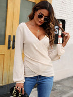 Waffle Knit Surplice Long Sleeve T-shirt
