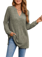 Ribbed Notched Long Sleeve T-shirt (21)