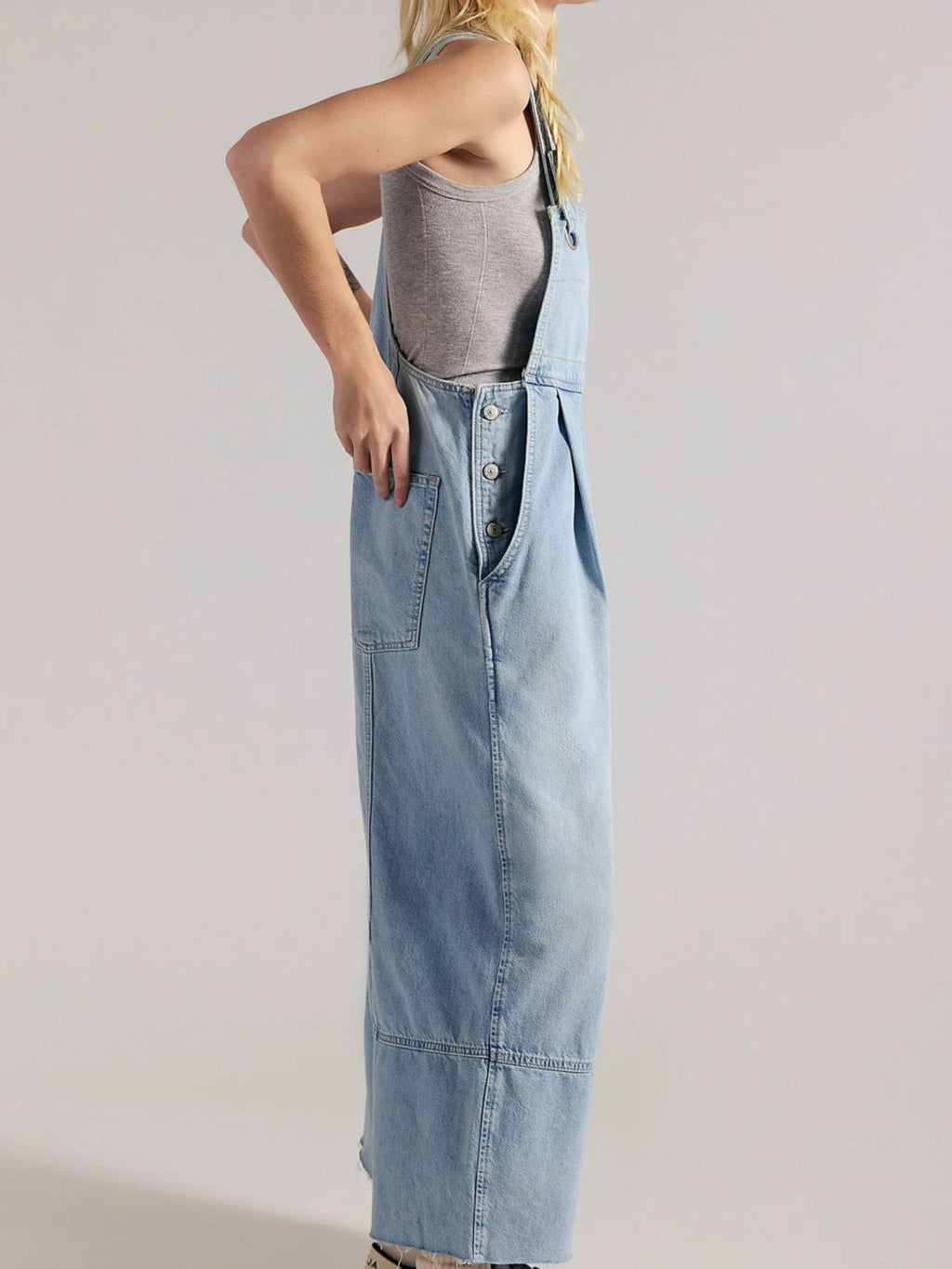Raw Hem Wide-leg Denim Overalls (6)