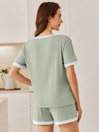 Ribbed Short Sleeve Top Shorts Set (3)