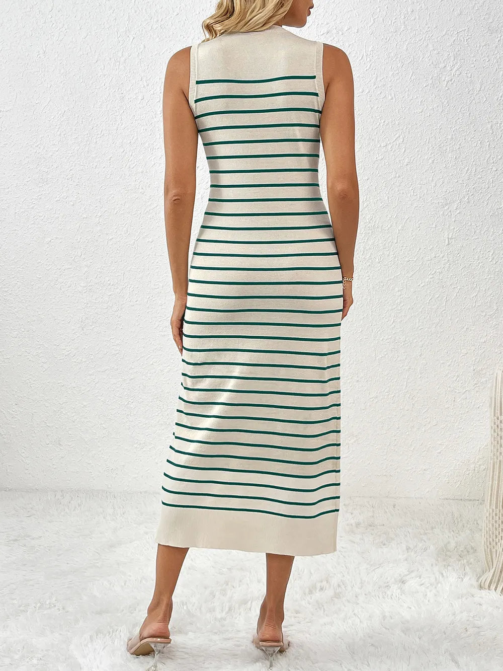 Round Neck Sleeve Midi Knit Dress (11)