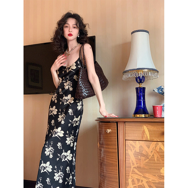 Printed Suspender Fishtail Midi Dress photo 1