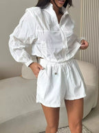 Zip-up Crop Jacket High-waisted Shorts Set (15)