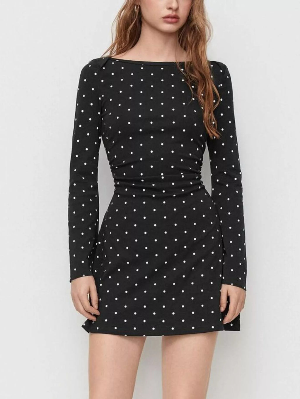 Polka Dot Flare Sleeve Mini Dress (4)