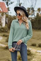 Collared Neck Cable-knit Long Sleeve Blouse (3)
