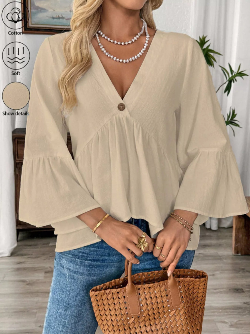 V-neck Bell Sleeve Blouse (8)