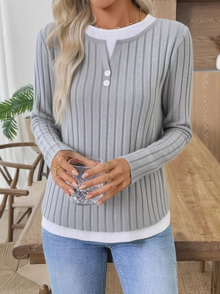 Ribbed Knit Long Sleeve Henley T-shirt (21)