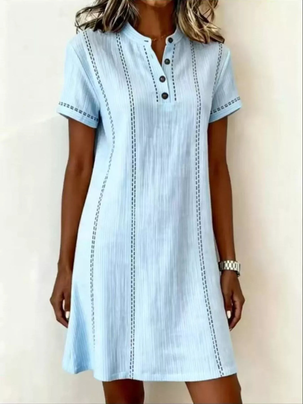 Full Size Button Detail Short Sleeve Shift Dress Plus (7)
