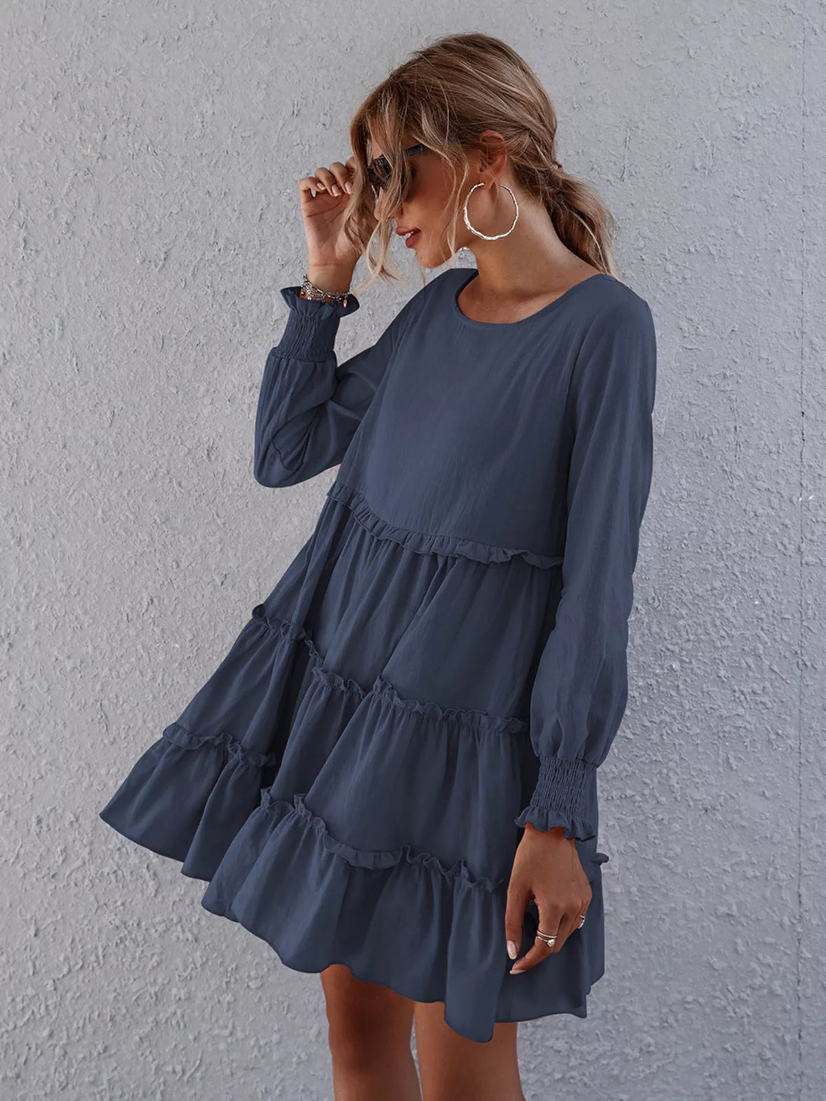 Ruffle Tiered Long Sleeve Mini Dress (9)