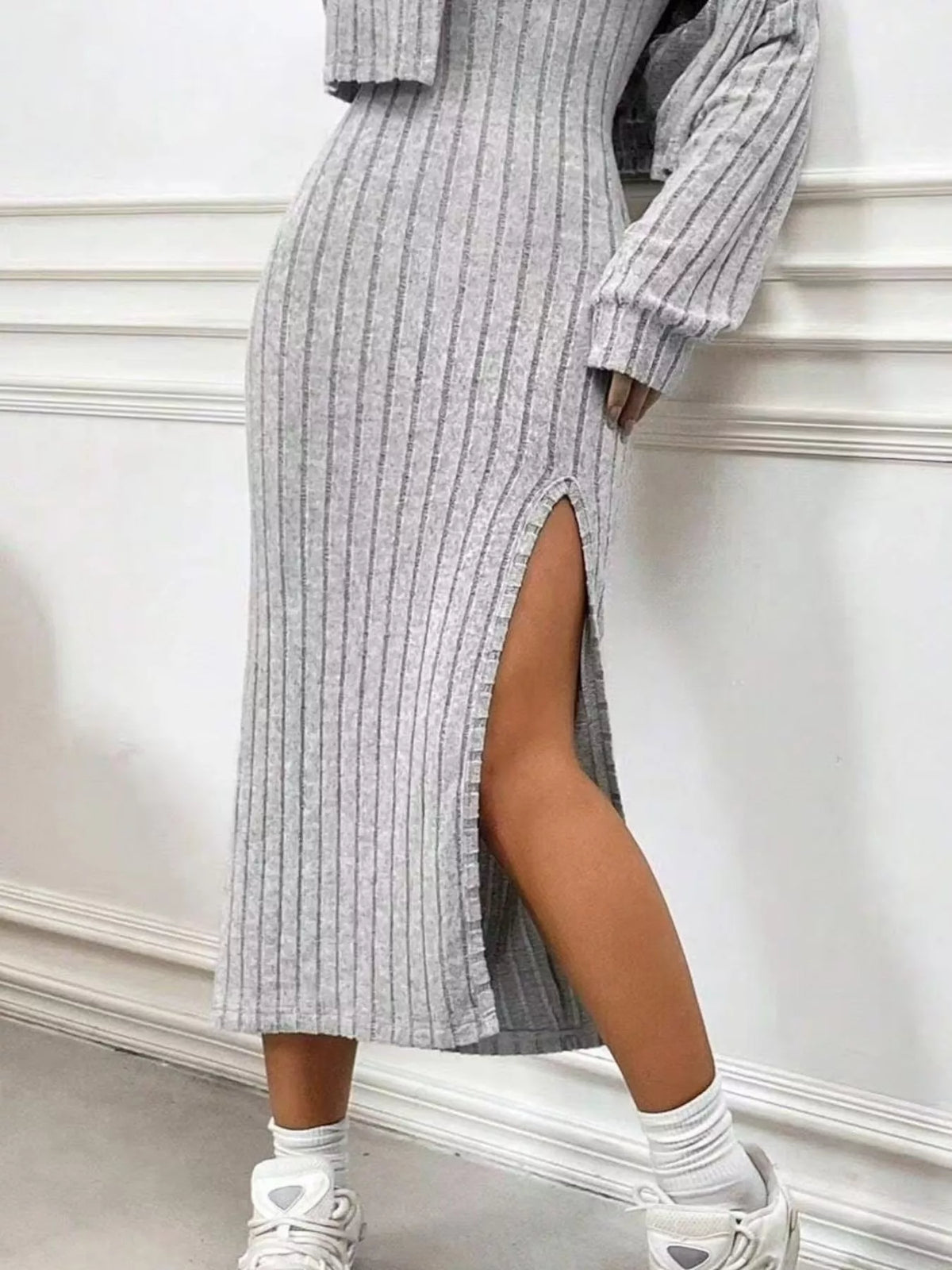 Ribbed Knit Cami Dress Cardigan Set (8)