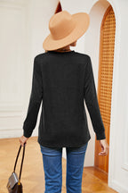 Buttoned Notched Neck Long Sleeve Top (16)