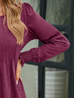 Smocked Round Neck Lantern Sleeve Blouse (15)