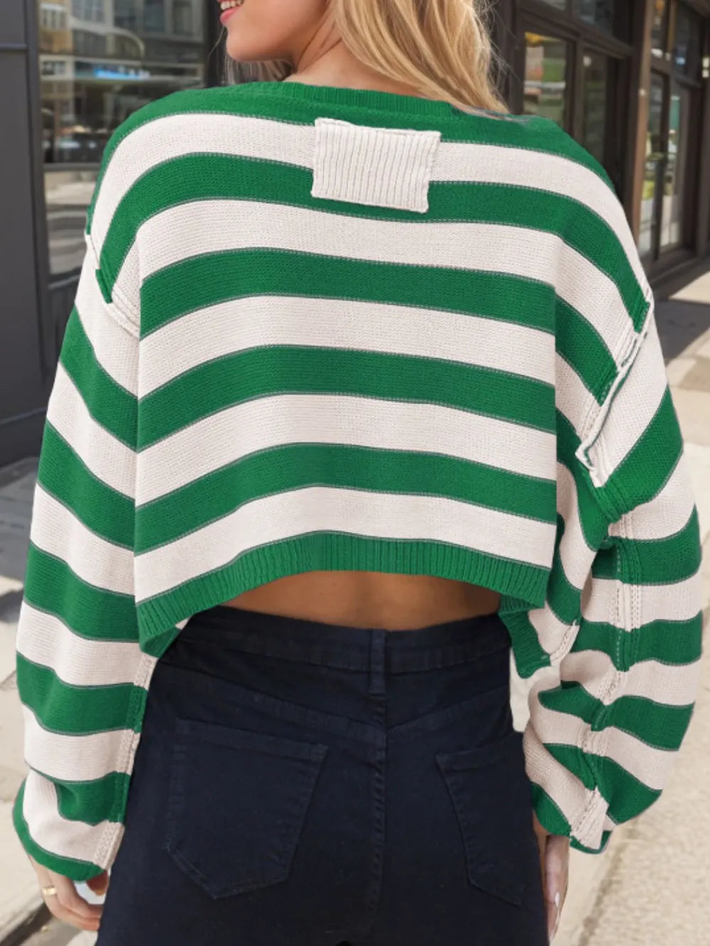 Striped Dropped Shoulder Long Sleeve Sweater (15)
