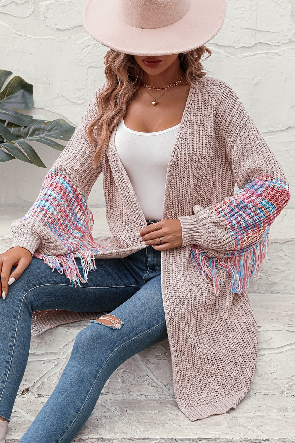 Fringe Sleeve Dropped Shoulder Cardigan (6)