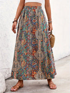 Slit Printed Elastic Waist Skirt (2)