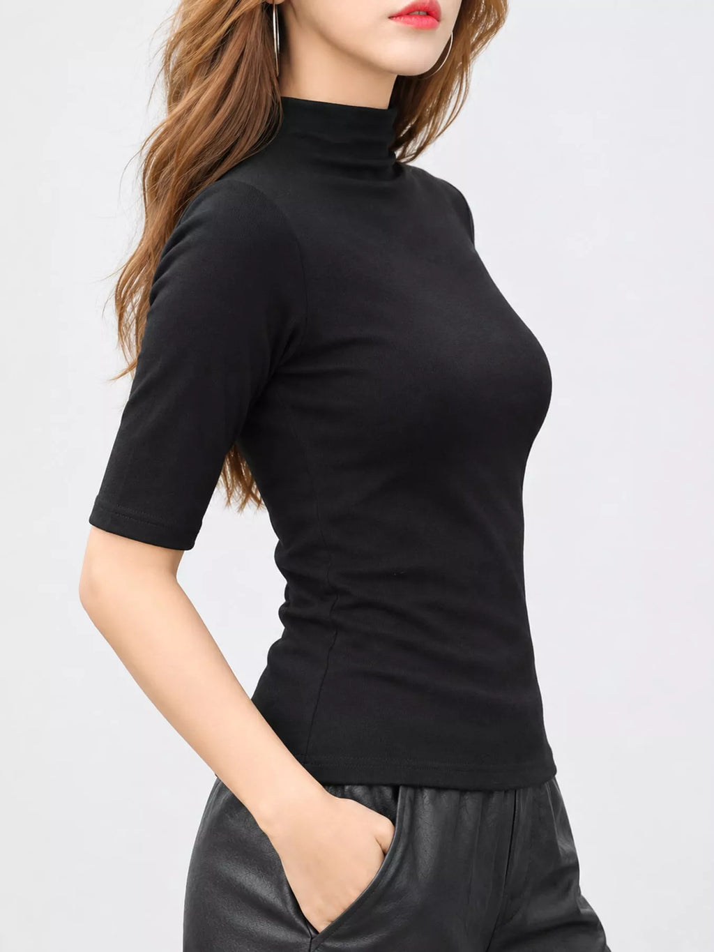Full Size Mock Neck Half Sleeve T-shirt Plus (8)