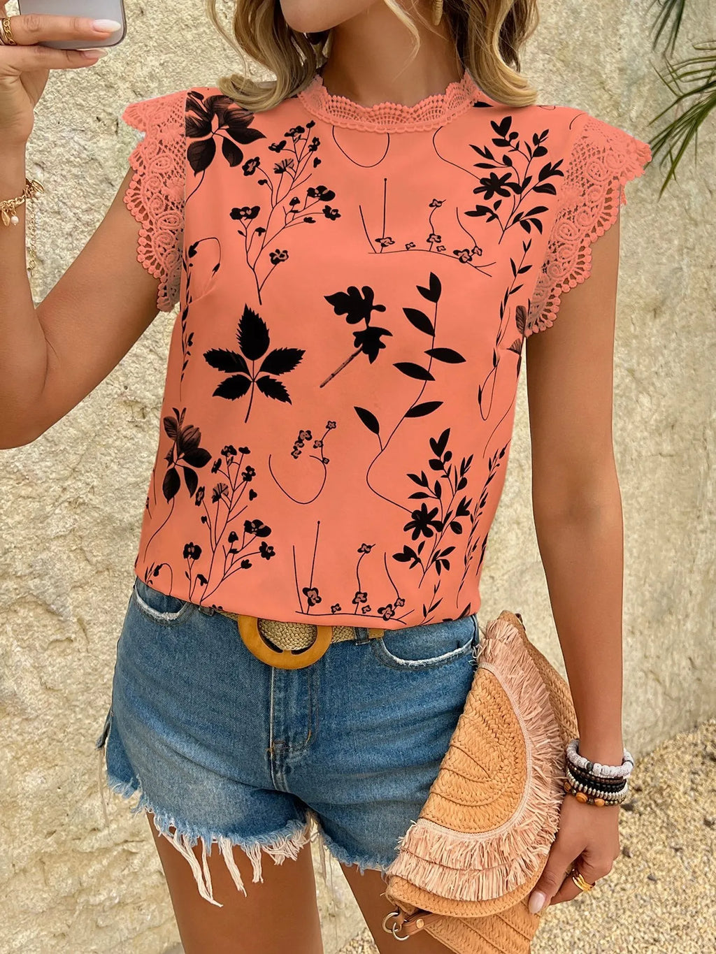 Lace Trim Sleeveless Blouse (28)