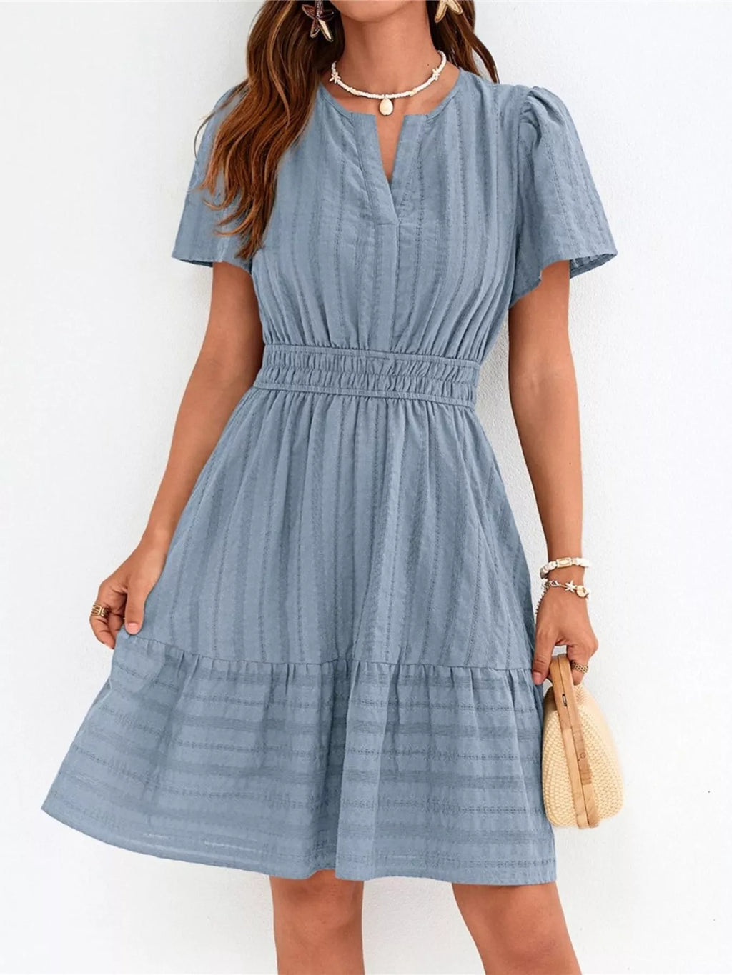 Short Sleeve Smocked Waist Tiered Dress (19)