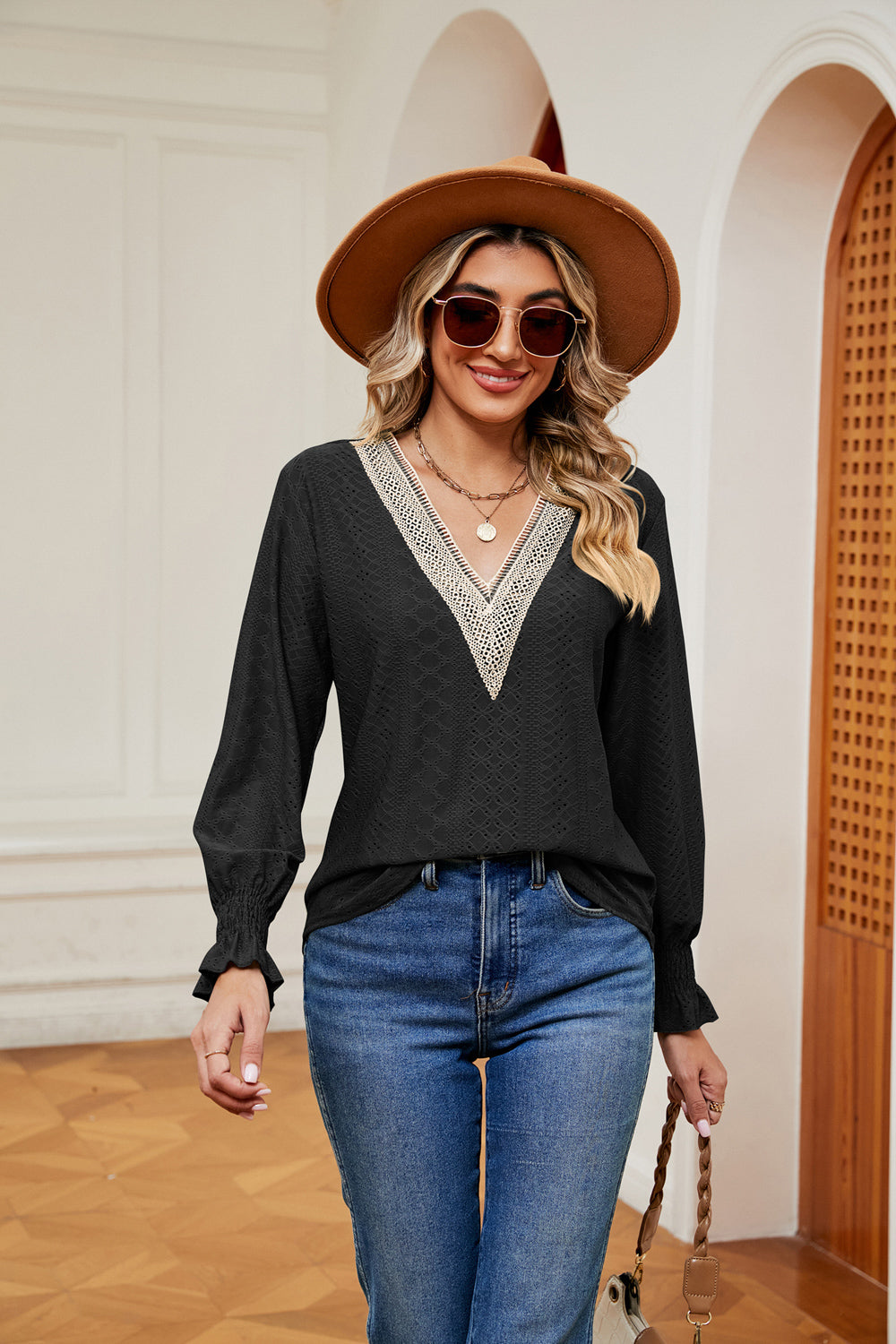 Contrast Flounce Sleeve Blouse (14)