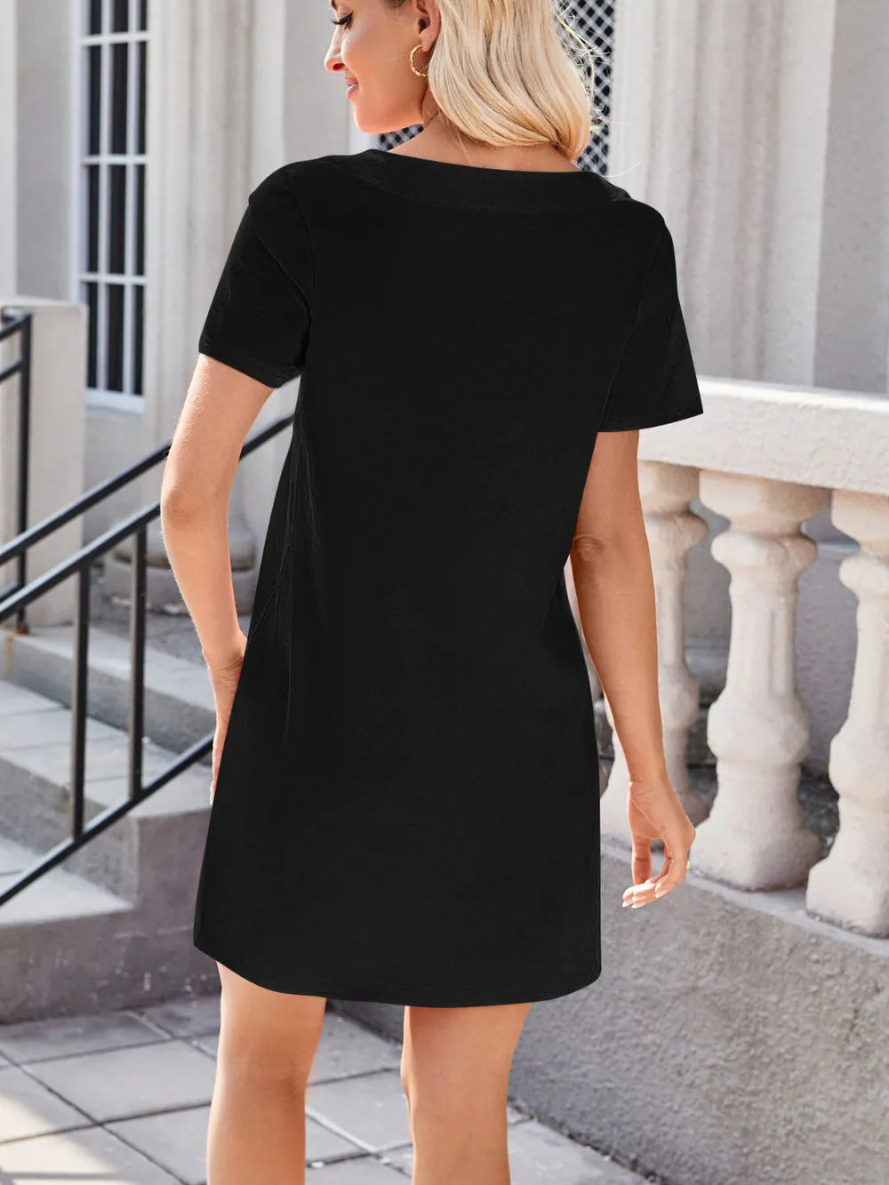 Square Neck Short Sleeve Mini Tee Dress (15)
