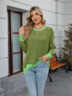 Contrast Trim Round Neck Long Sleeve T-shirt (4)