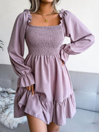 Smocked Flounce Sleeve Square Neck Dress (7)