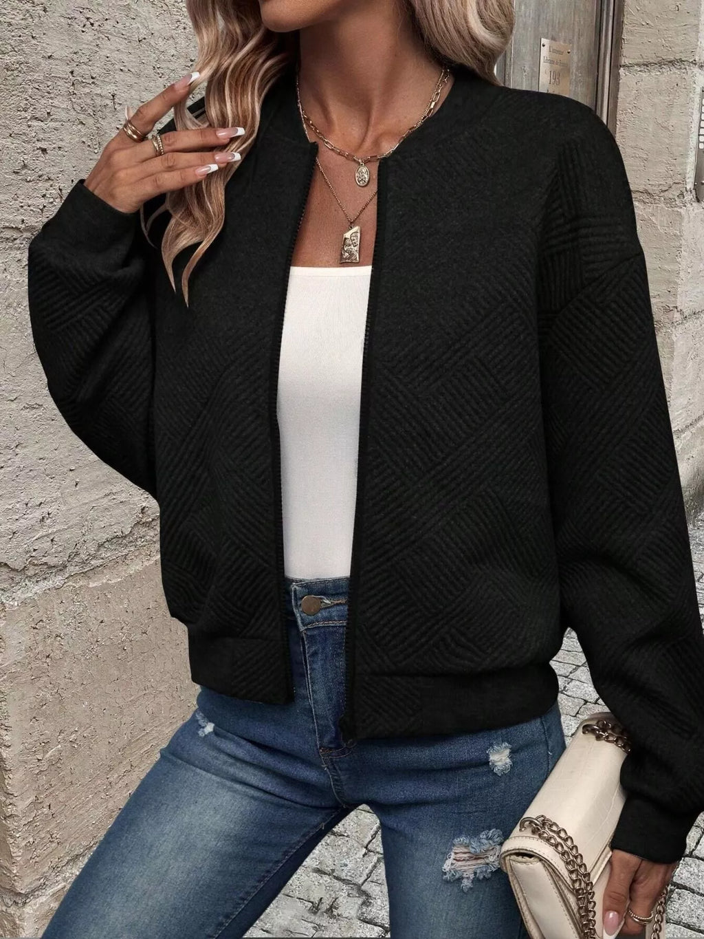Zip-up Textured Long Sleeve Jacket (2)