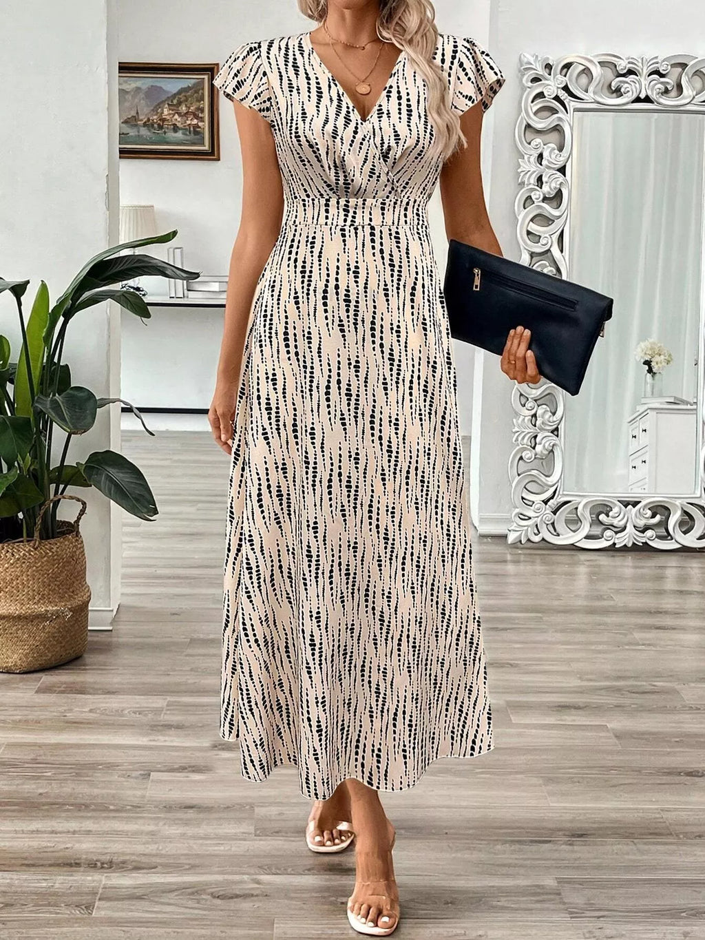 Surplice Cap Sleeve Midi Dress (5)