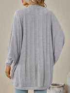 Casual Open Front Batwing Sleeve Ribbed Knit Cardigan (22)