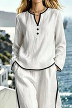Contrast Trim Long Sleeve Top Pants Set (2)