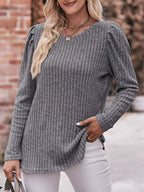 Ribbed Knit Puff Sleeve T-shirt (29)