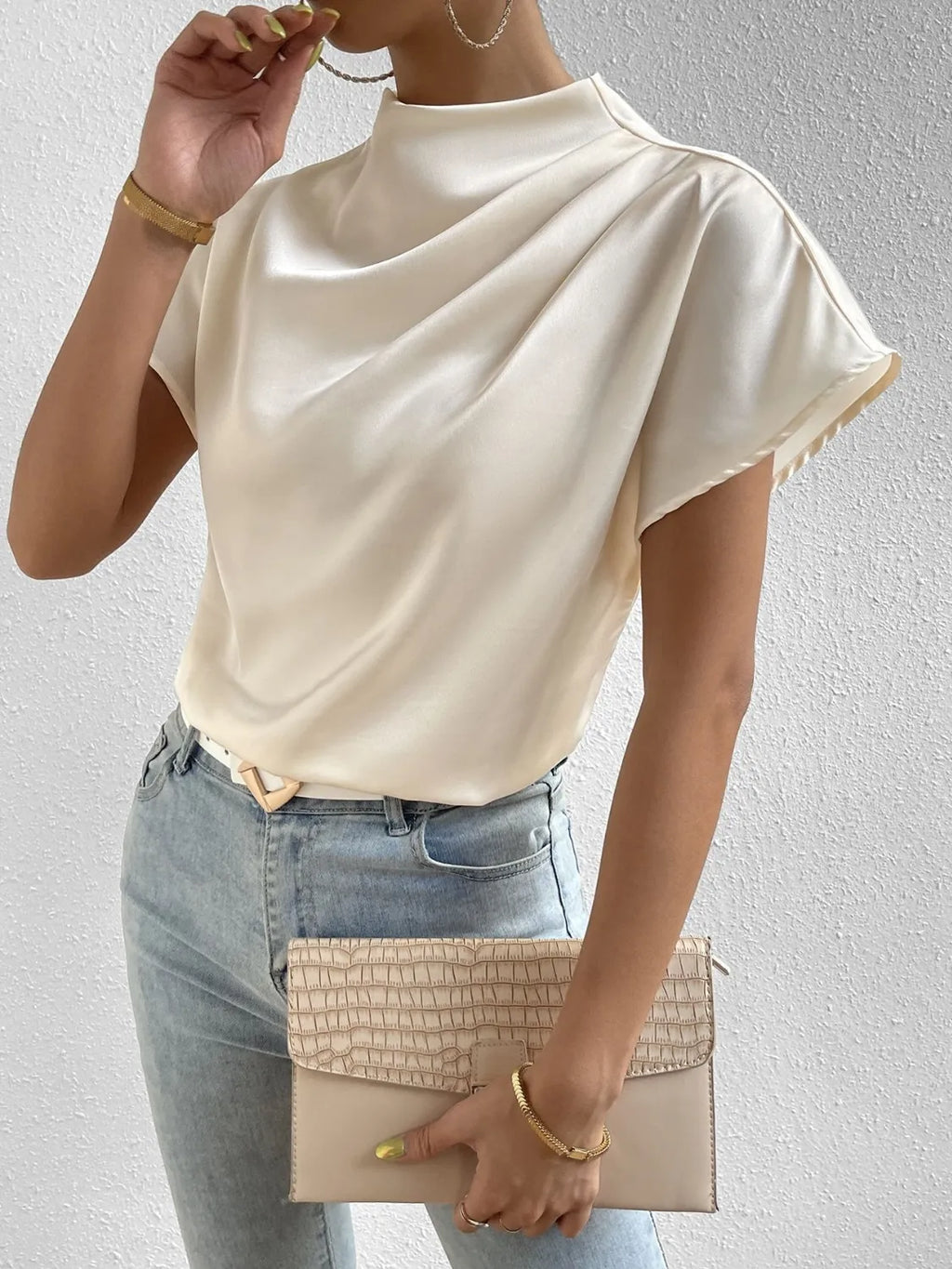 Mock Neck Short Sleeve Blouse (7)