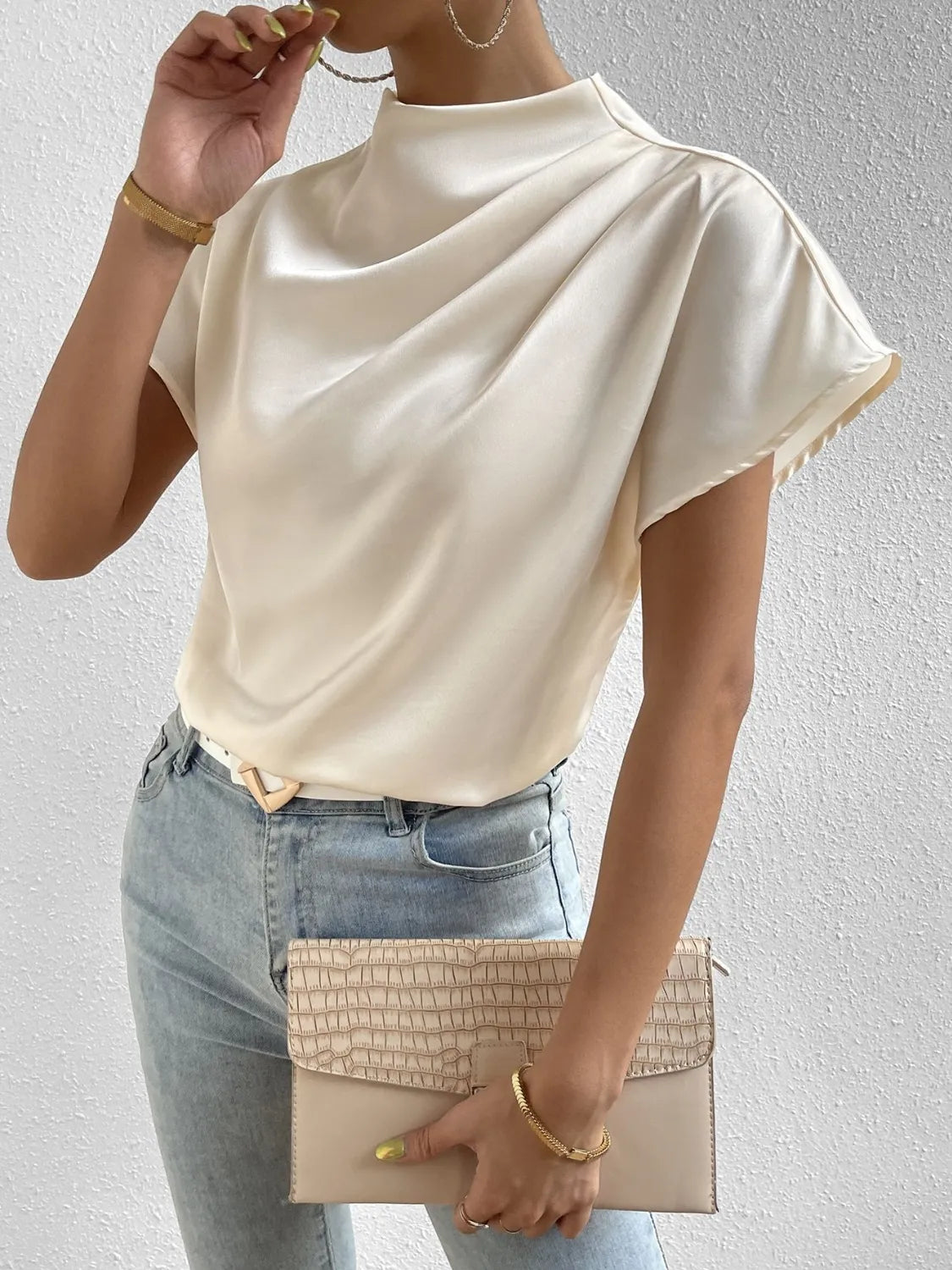 Mock Neck Short Sleeve Blouse (7)