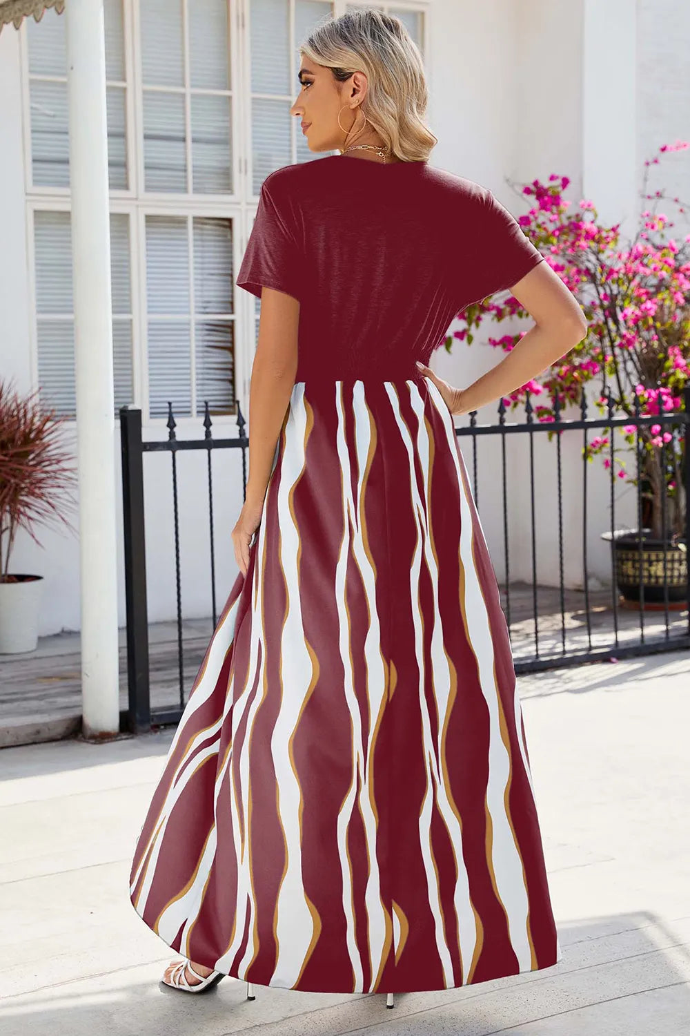 Smocked High-low Printed Surplice Dress (2)